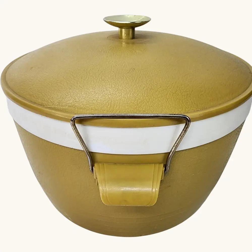 SunFrost Therm-O-Ware Ice Bucket Gold Vintage Barware Hot Cold Insulated Lidded